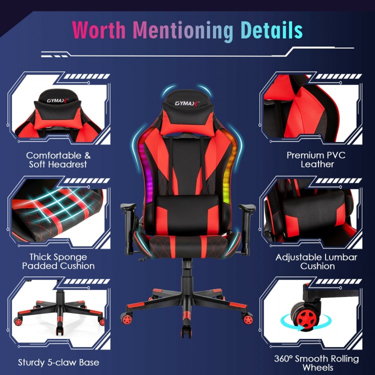 Ergonomic gaming chair with dynamic RGB LED lights, adjustable lumbar support, and thick padded cushions for ultimate.