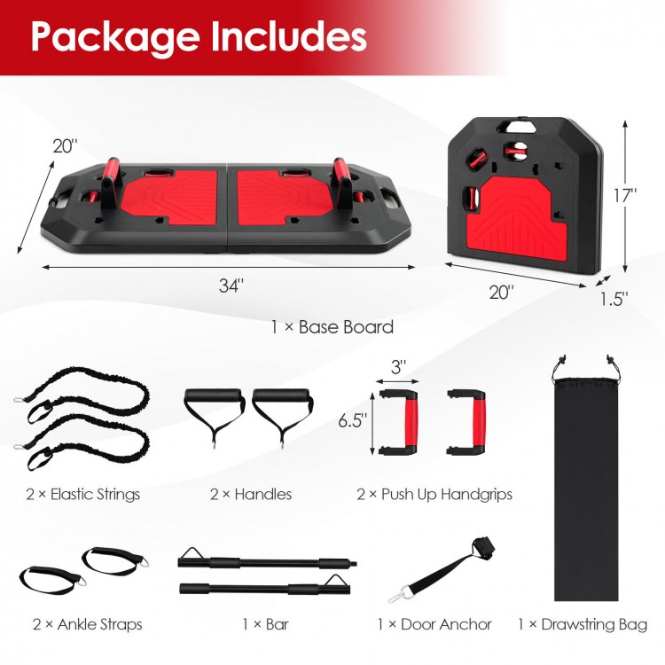 Folding push-up board set with elastic strings and accessories for versatile workouts at home, gym, or outdoors.