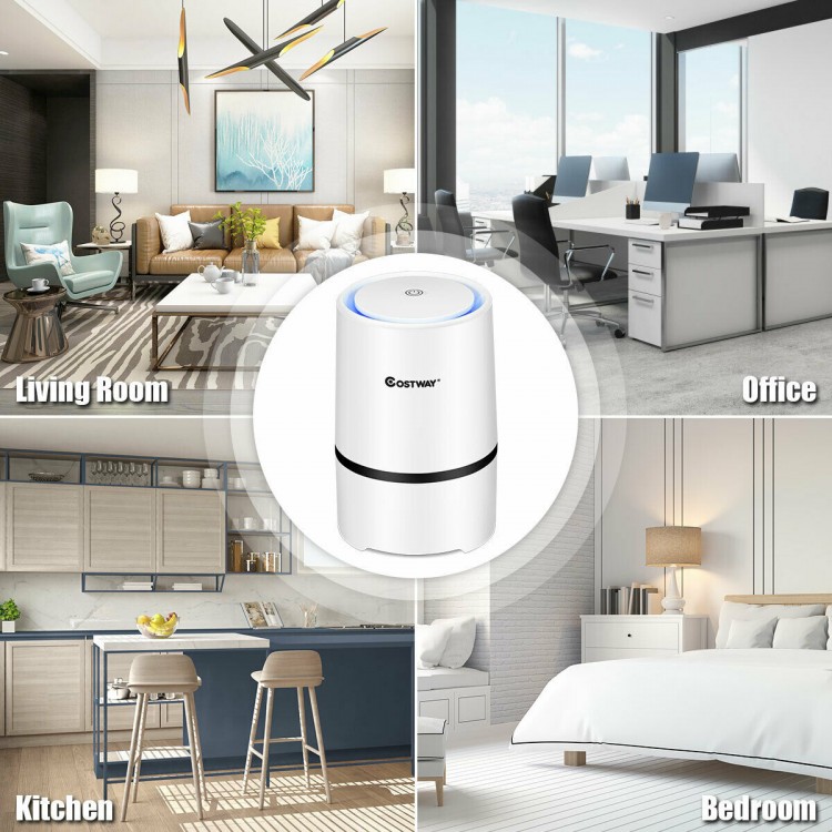Mini Ionic 3-in-1 HEPA air purifier with night light, efficient filtration for cleaner air in any room.