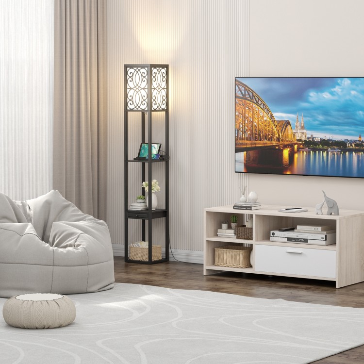 Modern  Standing Shelf Lamp with 1 Power Outlet and 2 USB Ports - Gallery View 1 of 11