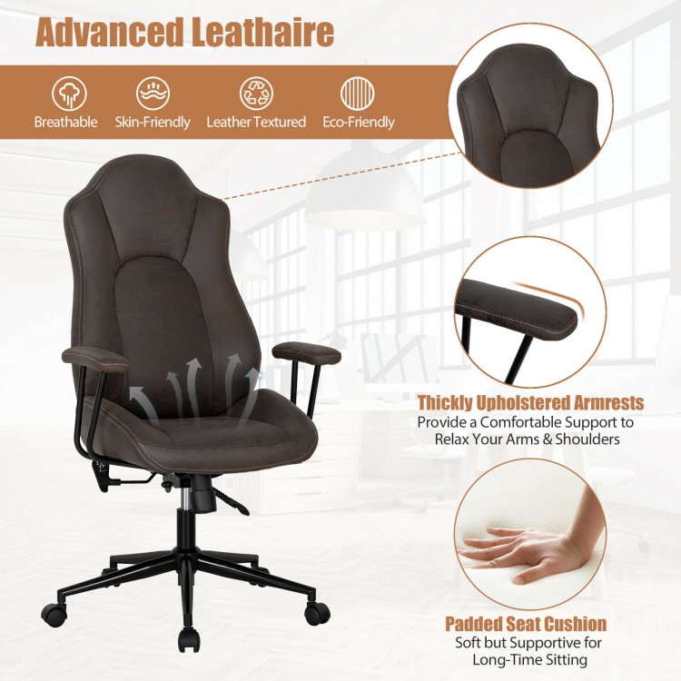 High adjustable back executive office chair in brown with padded armrests and ergonomic design for comfortable.