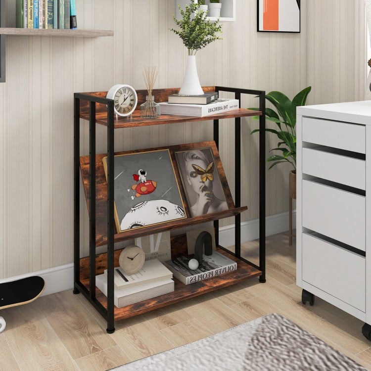 3-tier industrial bookshelf with adjustable shelves, sturdy metal frame, and wood finish, perfect for living room or.