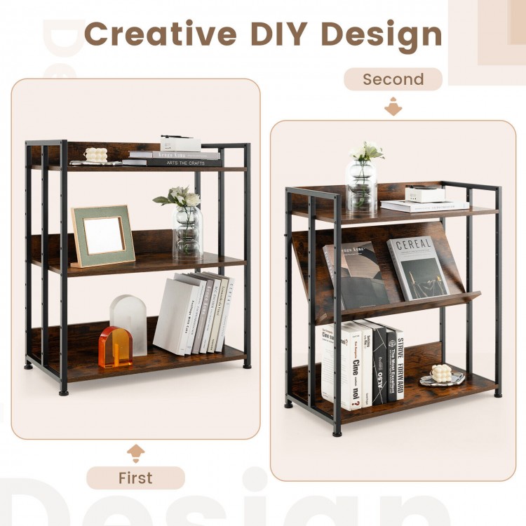 3-tier industrial bookshelf with adjustable shelves, durable engineered wood, and sturdy metal frame for versatile.