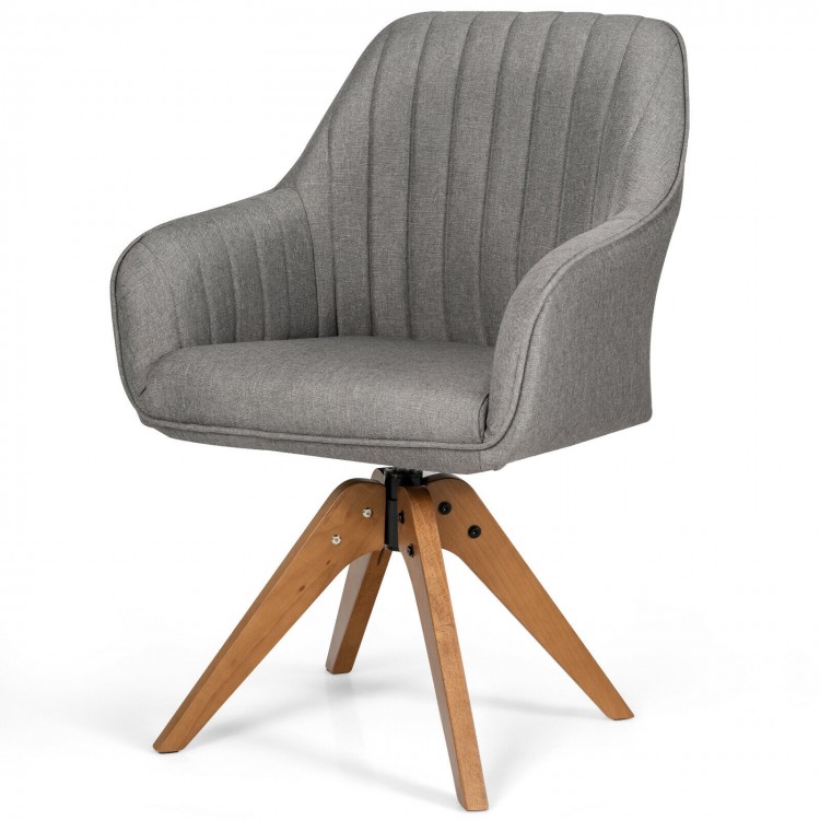 Gray fabric swivel accent chair with a spacious seat and beech wood legs, designed for comfort and stability in any.