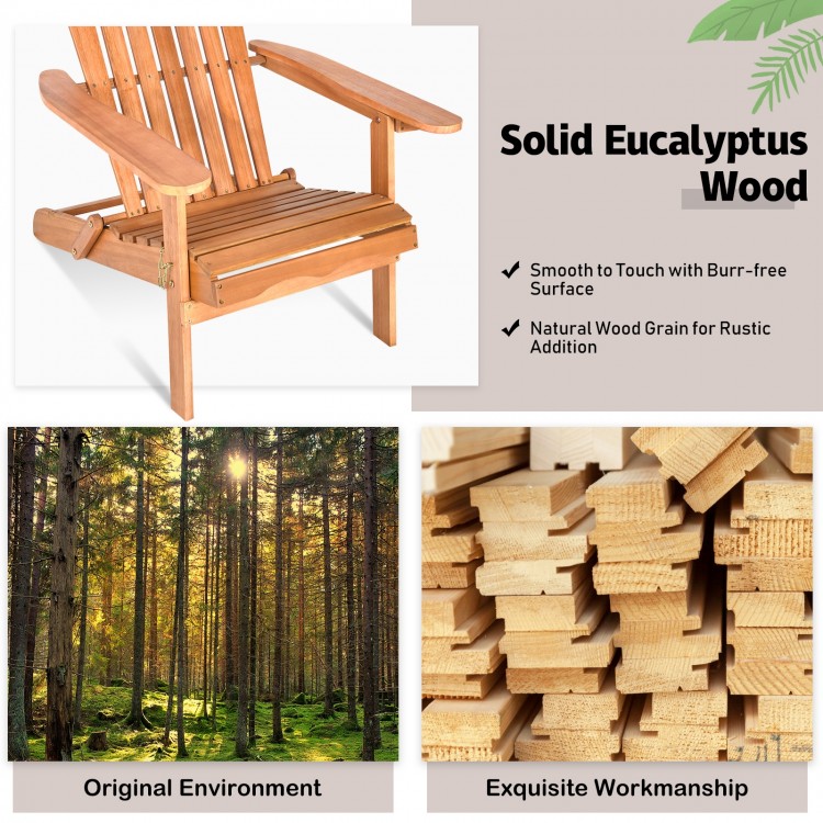 Foldable eucalyptus wood lounger chair with ergonomic design, perfect for patio relaxation and outdoor comfort.
