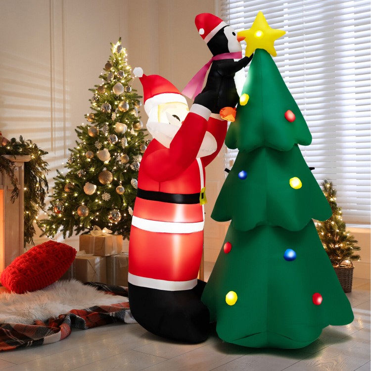 Inflatable 6-foot Christmas tree and Santa Claus with LED lights, perfect for outdoor holiday decoration.