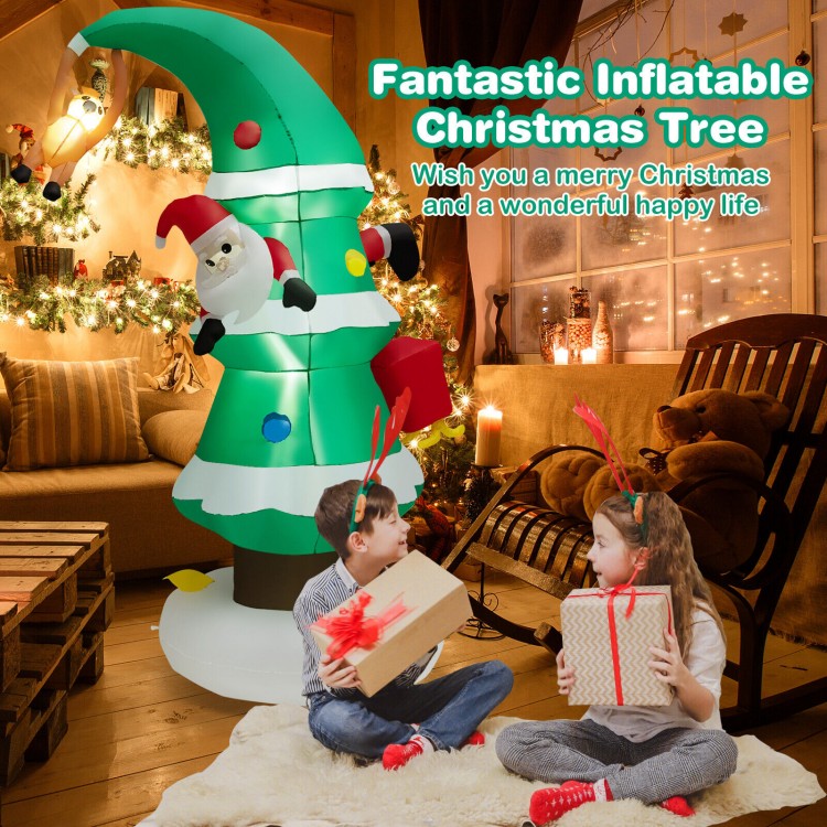 8-foot inflatable Christmas tree with Santa Claus, made of waterproof polyester, perfect for festive holiday decoration.