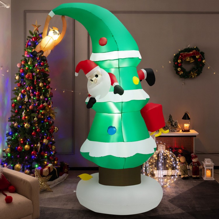 Inflatable 8-foot Christmas tree with Santa Claus, made of waterproof polyester, ideal for festive holiday decoration.