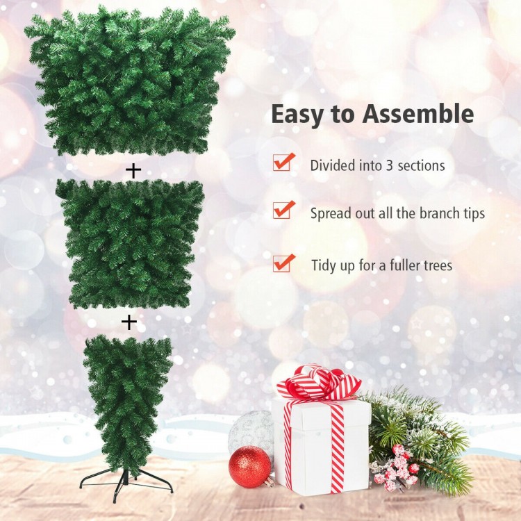 7 feet unlit upside down artificial Christmas tree with 1000 branch tips, easy assembly, perfect for creative decor.