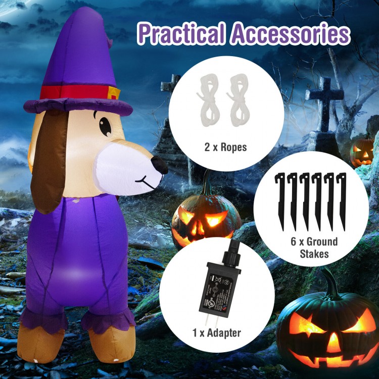 5-foot inflatable dachshund dog with pumpkin, glowing LED lights, waterproof fabric, ideal for Halloween decoration.