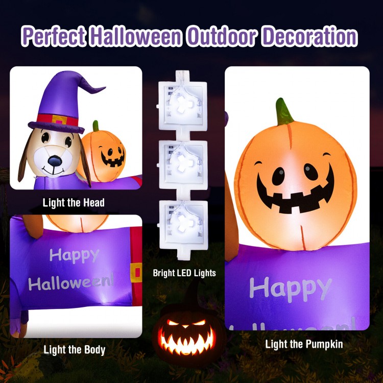 5-foot inflatable dachshund dog with pumpkin, featuring bright LED lights, perfect for Halloween outdoor decoration.