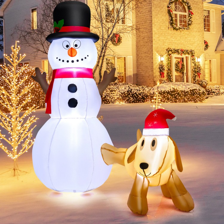 6-foot inflatable snowman and dog set with LED lights, perfect for outdoor Christmas decoration in your yard.