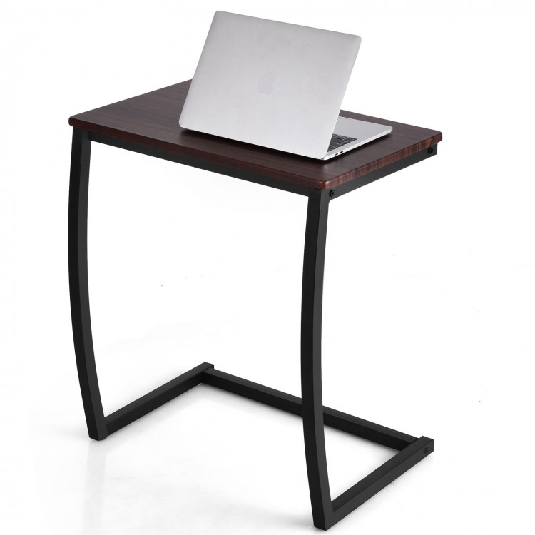 C-shaped steel frame side table with waterproof MDF top, ideal for use as a laptop or end table beside a sofa.