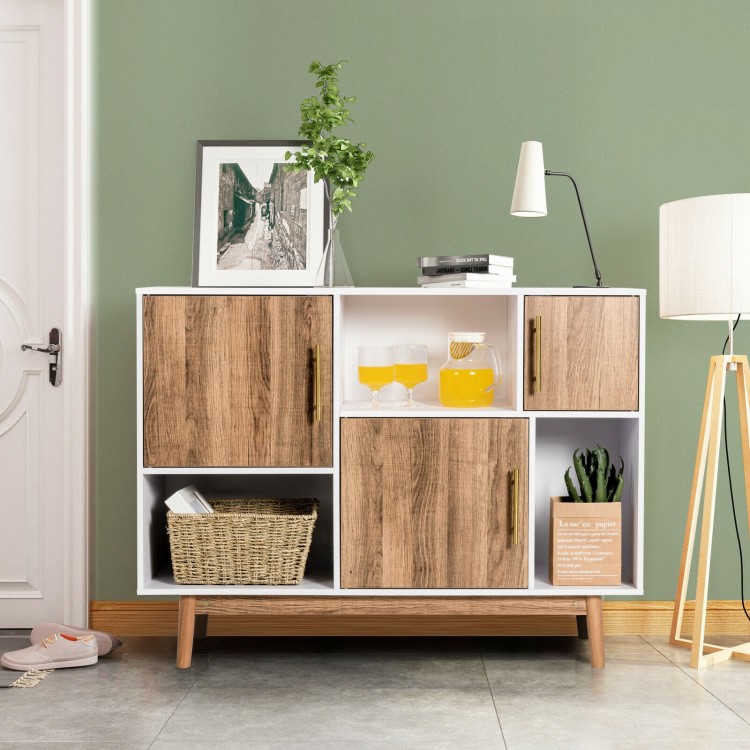 Sideboard storage cabinet with 6 compartments, engineered wood design, ideal for living room or office organization.