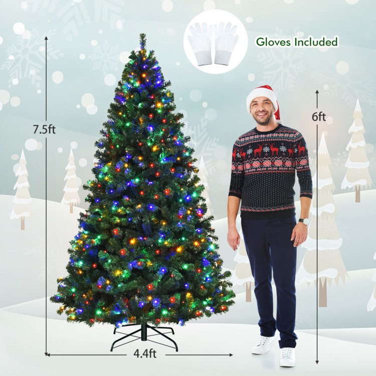 7.5ft pre-lit artificial spruce Christmas tree with 550 multicolor lights, perfect for festive indoor decoration.