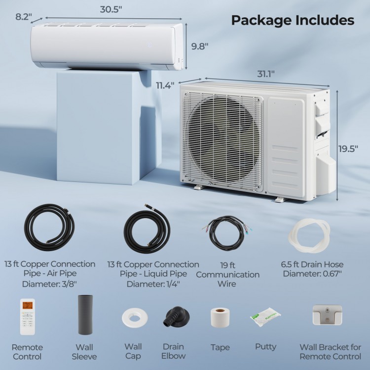 EchoCool Series​​ 11500 BTU 115V Mini Split Air Conditioner and Heater Pump System Wifi Enabled - Gallery View 2 of 10