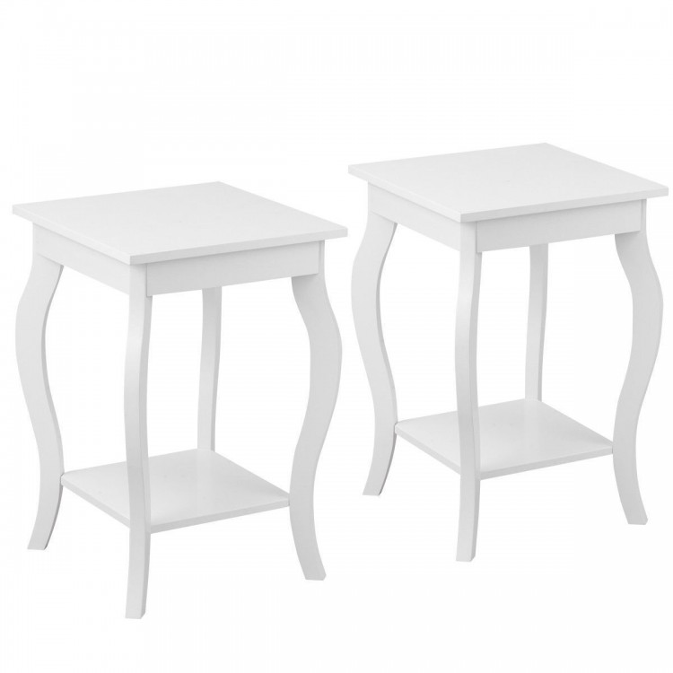 Single white accent side table showcasing a smooth surface and elegant curved legs, ideal for stylish living room decor.