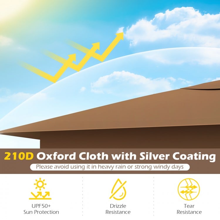 Brown 11.5 x 11.5 FT pop-up canopy with UPF50+ 210D Oxford cloth, featuring mesh sidewalls for airflow and sun.