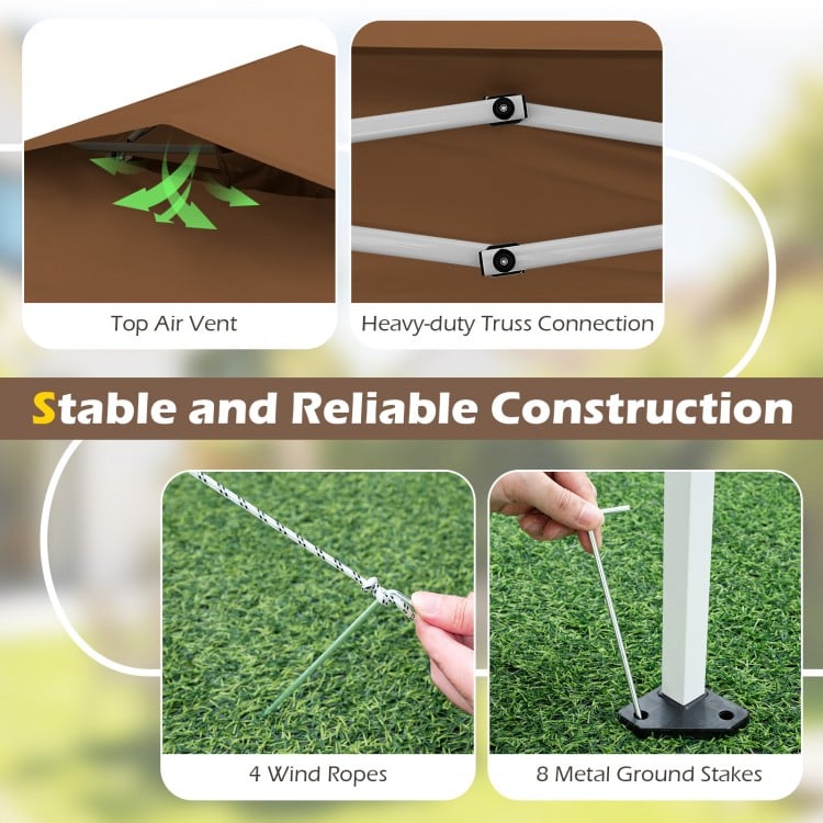 Top air vent and heavy-duty truss connection of the 11.5 x 11.5 FT pop-up canopy for reliable outdoor use.