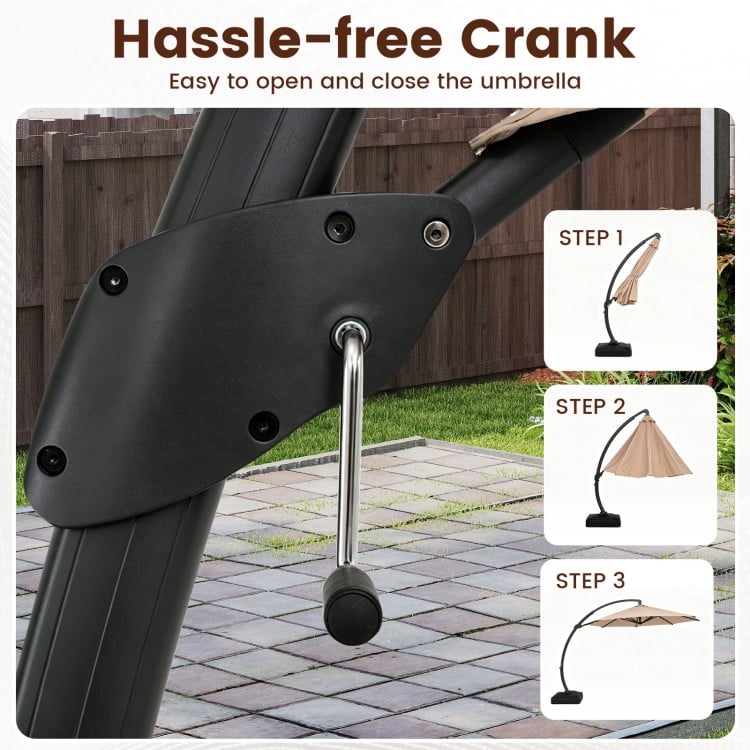 Hassle-free crank mechanism for the 11 FT cantilever patio umbrella, featuring easy opening and closing for optimal.