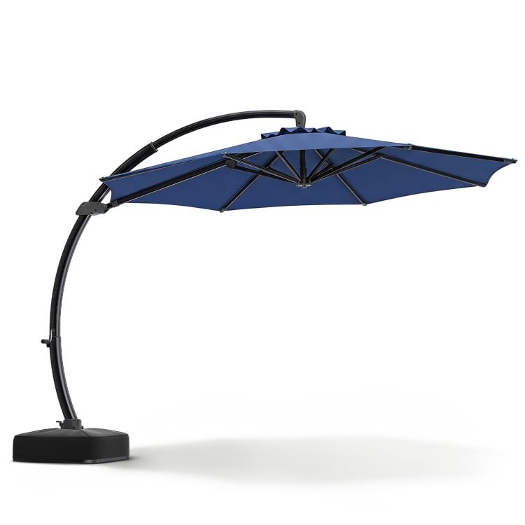 11 ft navy cantilever patio umbrella with rustproof aluminum frame, 360° rotation, and tilt adjustment for optimal.