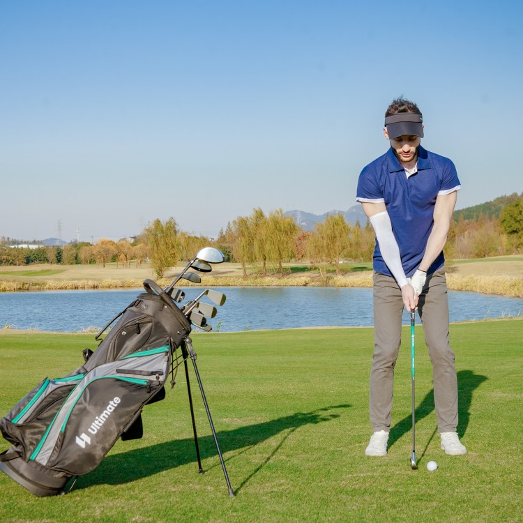 Complete golf club set with 11 pieces, including oversized driver and stainless steel irons, ideal for training and.