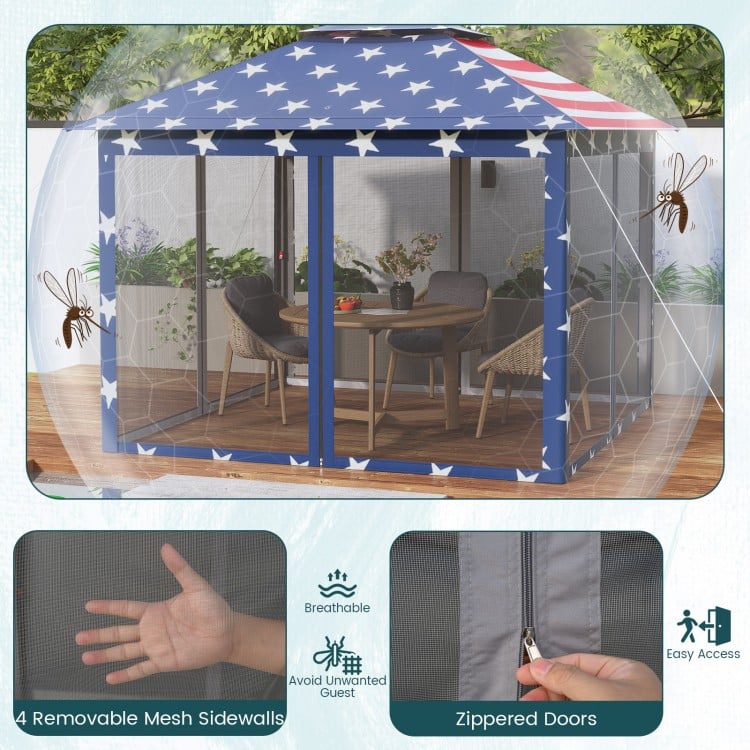 11x11 feet pop-up gazebo tent with blue mesh screens, zippered doors, and double vented roof for outdoor shade and.