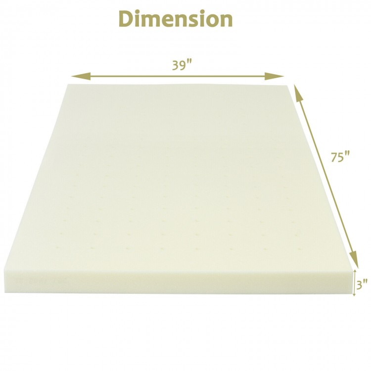 3-inch twin size mattress topper made of breathable air cotton, showcasing dimensions of 39" x 75" x 3" for optimal.