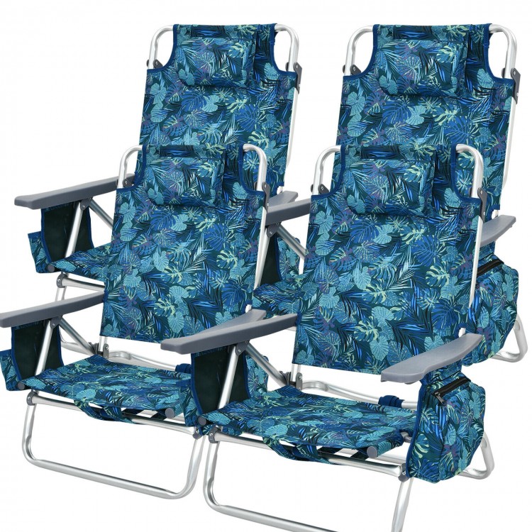 4-pack of navy outdoor folding beach chairs with 5-position adjustable backrest and pillows, perfect for camping and.