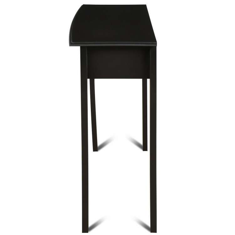 Side view of a modern console table with a storage drawer, crafted from acacia wood and MDF, ideal for hallway decor.