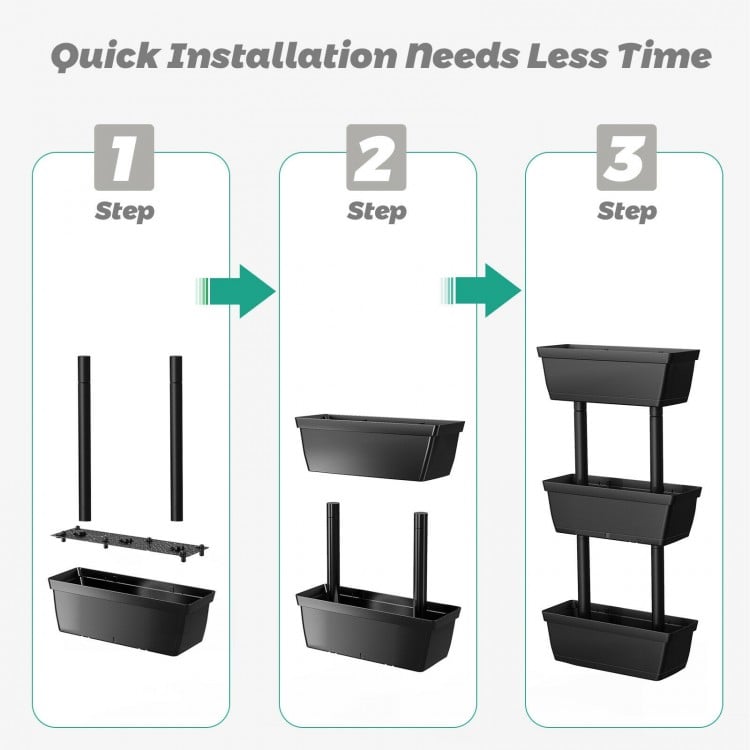 3-tier vertical plant stand with large pots, easy assembly, and durable PP material for indoor and outdoor gardening.