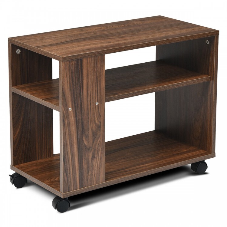 Multifunctional 3-tier side table with wheels, crafted from particle board, ideal for storage in any room.