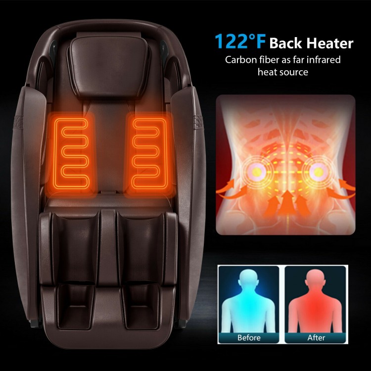 Electric zero gravity massage chair with SL track, featuring a 122°F back heater for enhanced relaxation and comfort.