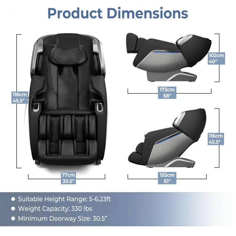 Full Body Zero Gravity Massage Chair with SL Track Voice Control Heat-BlackCostway Gallery View 4 of 12