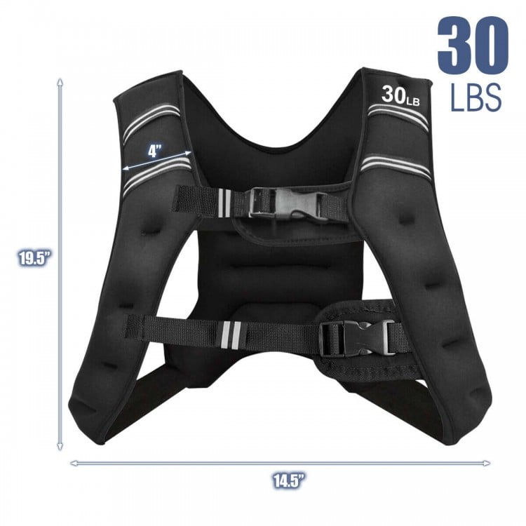30 lbs adjustable workout weighted vest with breathable material and reflective strips for enhanced safety during.