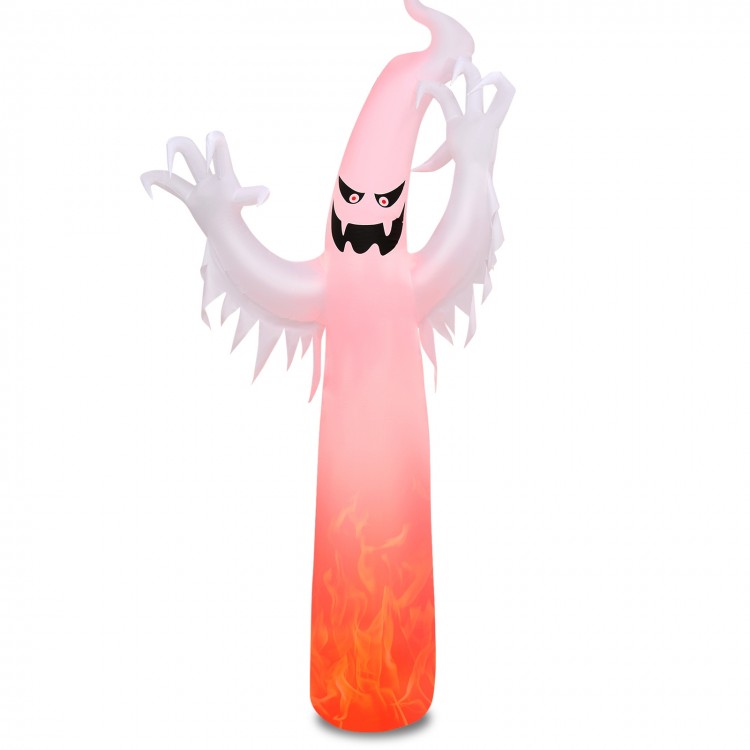 12-foot Halloween inflatable ghost decoration with built-in LED lights, featuring a realistic design and waterproof.