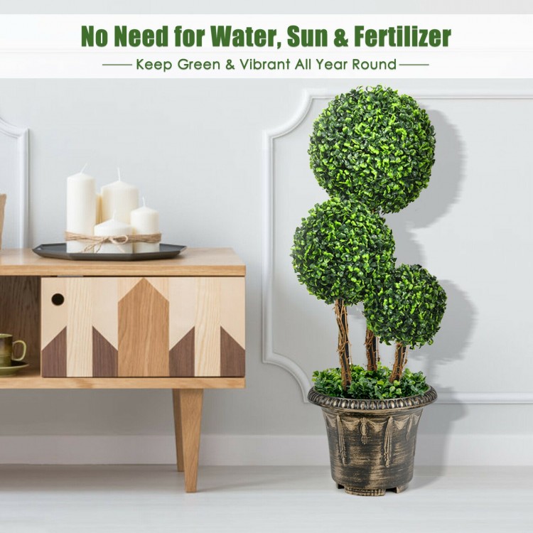 30-inch artificial topiary triple ball tree with UV protection, perfect for indoor and outdoor decoration.