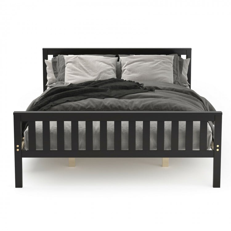 Queen wood platform bed with headboard in black, featuring solid wood frame and spacious under-bed storage for.