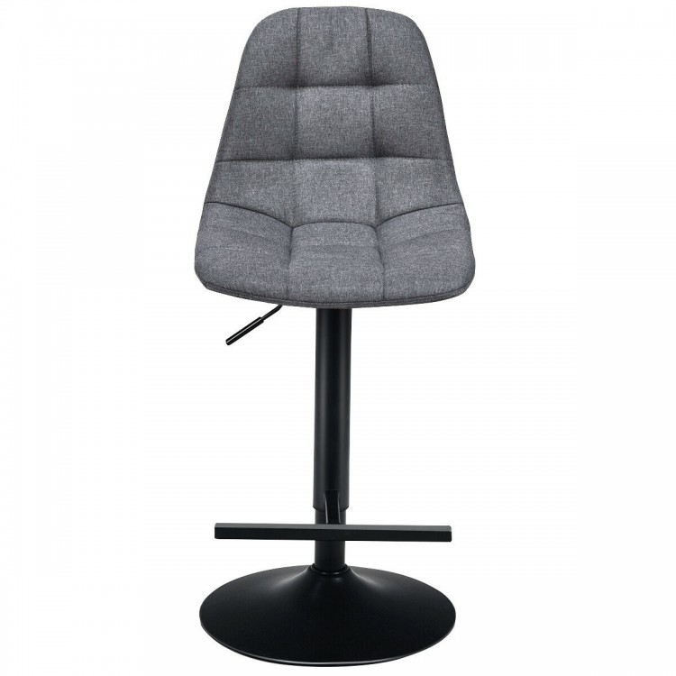 Gray linen bar stool with a sleek design and height-adjustable feature, ideal for stylish home or cafe seating.
