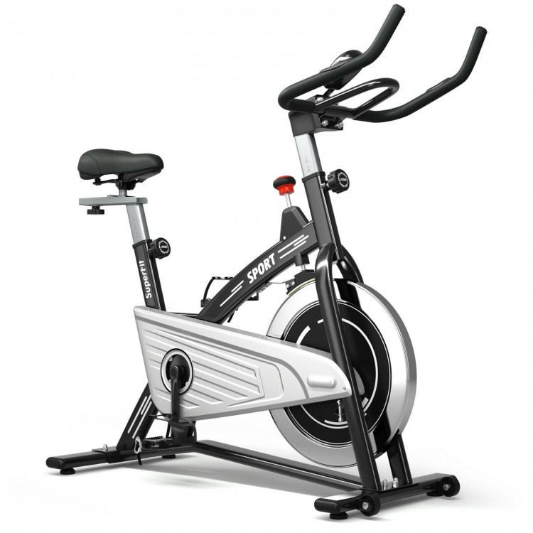 Adjustable 30 lbs fixed training bicycle with LCD monitor, designed for home and gym use, featuring aluminum alloy cage.
