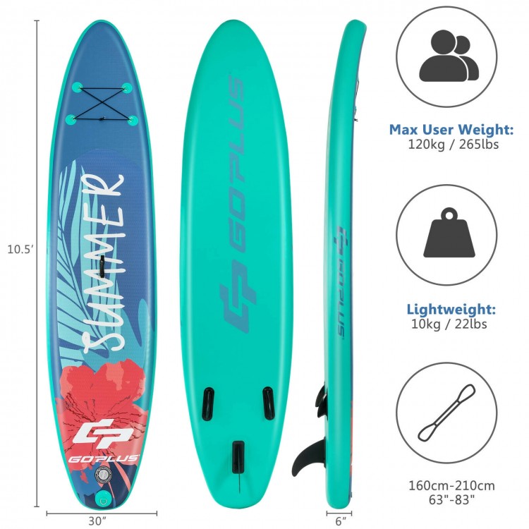 Inflatable stand-up paddle board with floral design, 10 feet long, lightweight PVC, ideal for water activities and.