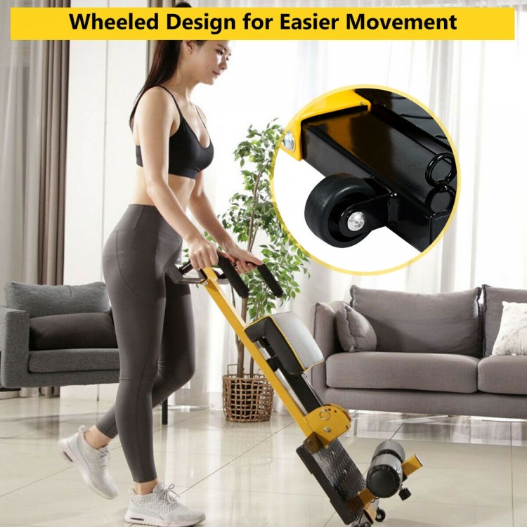 8-in-1 multifunctional squat fitness equipment with wheels for easy movement, adjustable height, and ergonomic cushion.