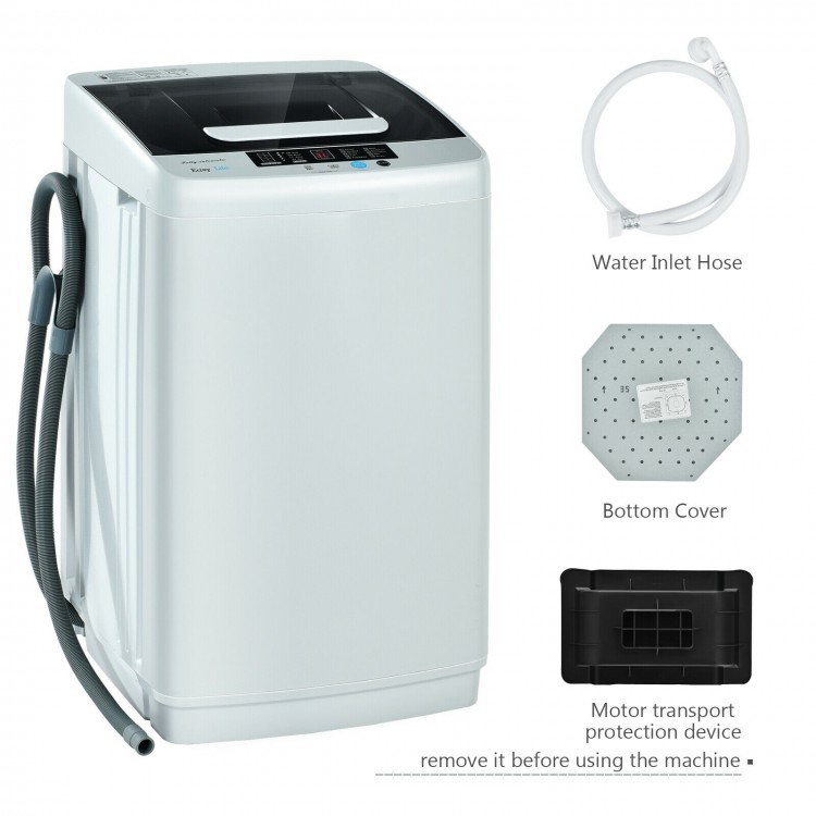 Portable 8.8 lbs washing machine with drain pump, LED display, and stainless steel inner tub for compact laundry.