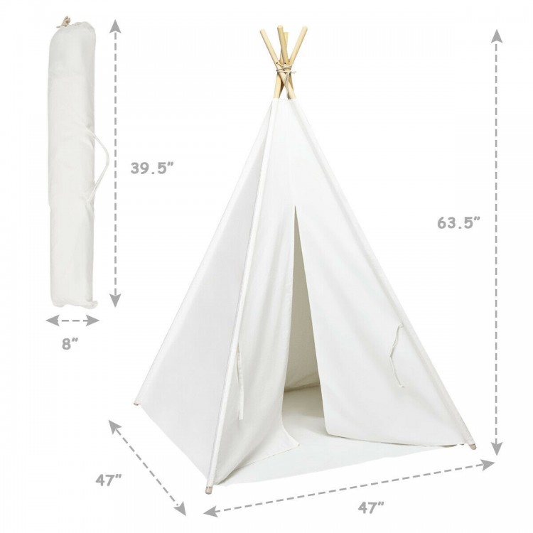 Portable white cotton kids' play tent with four-sided design, 5.5 ft tall, perfect for indoor and outdoor fun.