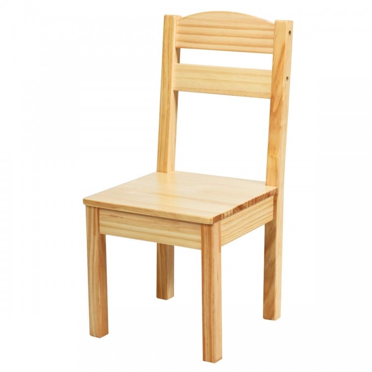 Natural pine wood chair from the 5 Pieces Kids Table Chair Set, ideal for indoor or outdoor use.