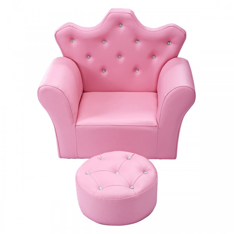 Upholstered pink children's princess sofa with diamond accents, ideal for cozy reading or relaxing in playrooms.