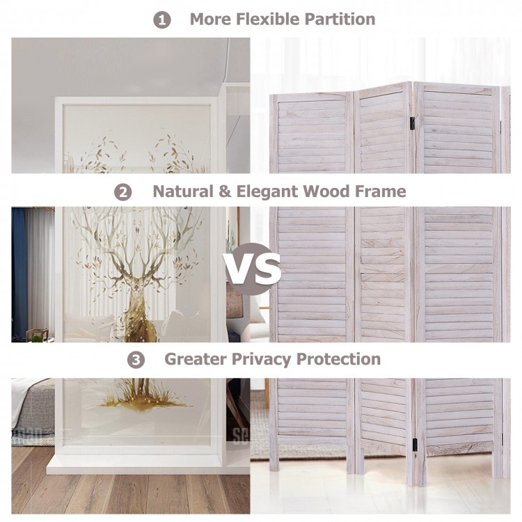 6 panels classic Venetian wooden slat room screen with rustic wood finish, offering privacy and light flow for home.