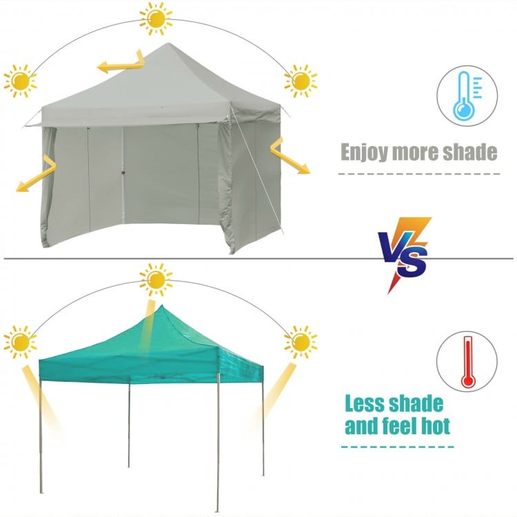 10 x 10 feet gray pop-up gazebo with adjustable height, durable fabric, ideal for outdoor events and gatherings.