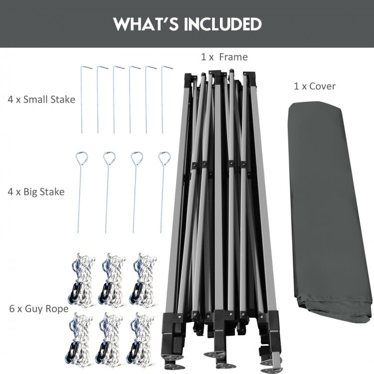 Adjustable folding sun shelter frame with stakes and cover, made of durable 300D oxford cloth for outdoor events.