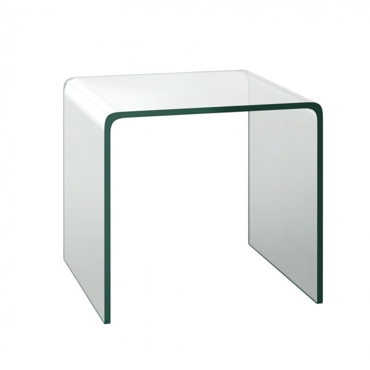 Tempered glass waterfall end table with U-frame design, 18x18x16 inches, ideal for minimalist decor in any room.